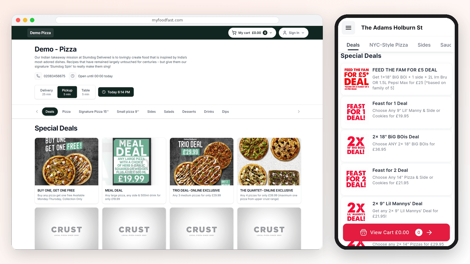 A branded MyFoodFast ordering website and mobile app