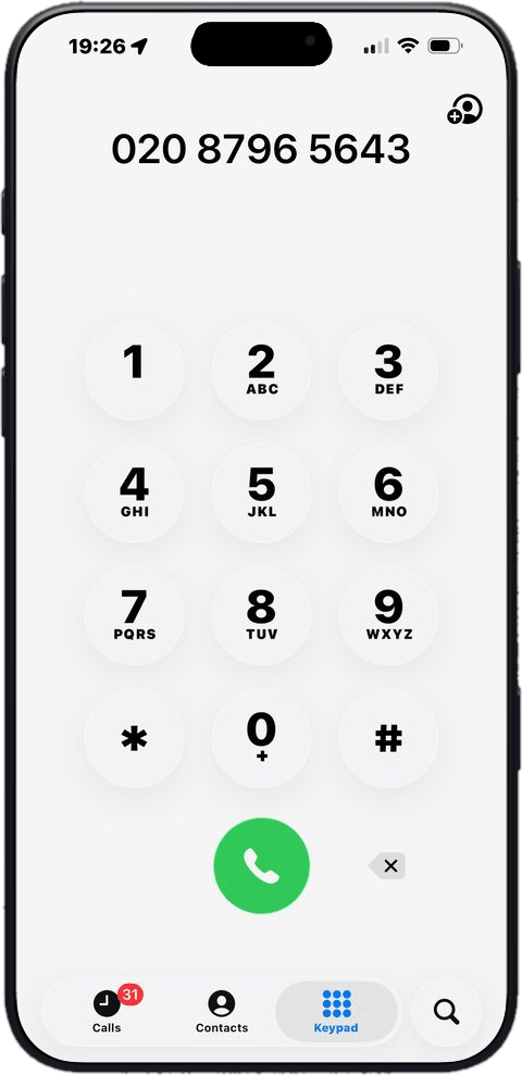 An iPhone keypad with a takeaway’s number, 020 8796 5643, ready to call