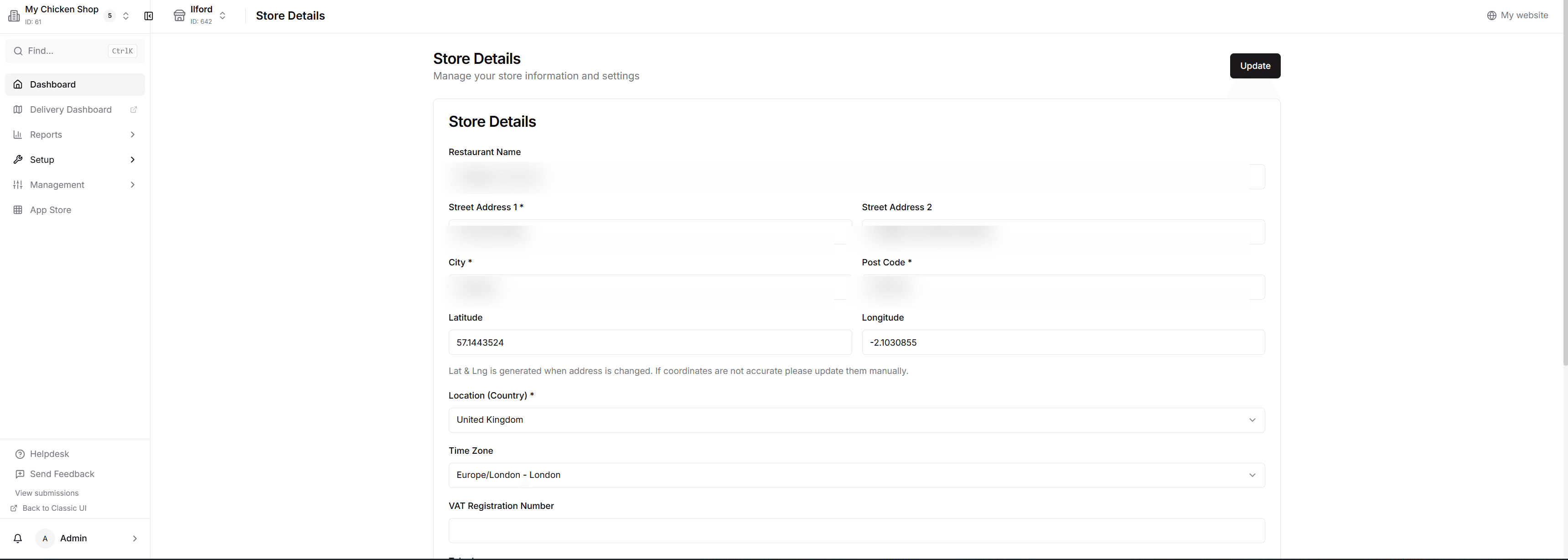 Back office store details configuration