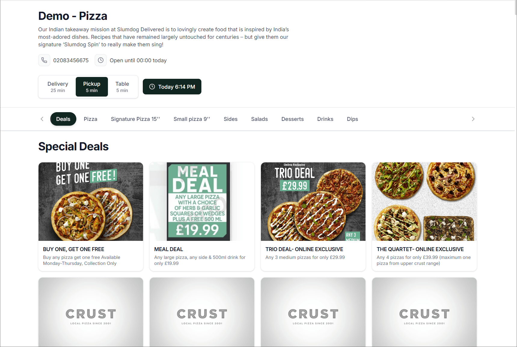 Branded online ordering website